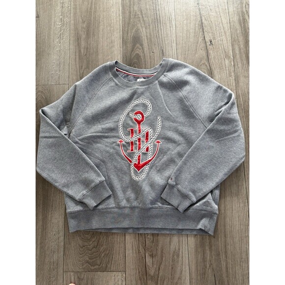GiGi Hadid Tommy Hilfiger Sweatshirt Womens L Gray Nautical Pullover - Picture 1 of 5